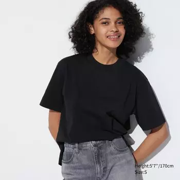Футболка Uniqlo Airism с короткими рукавами из хлопка, черный