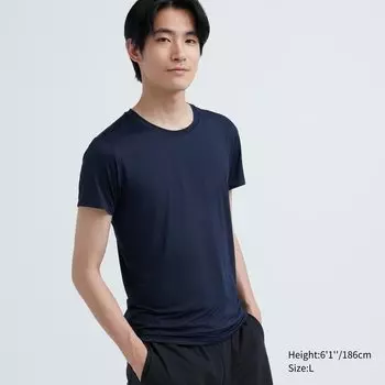 Футболка Uniqlo Airism с круглым вырезом и короткими рукавами, темно - синий