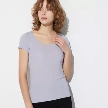 Футболка Uniqlo Airism с U-образным вырезом и короткими рукавами, серый