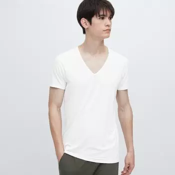 Футболка Uniqlo Airism с V-образным вырезом, белый