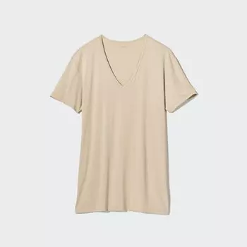 Футболка Uniqlo Airism с V-образным вырезом, бежевый