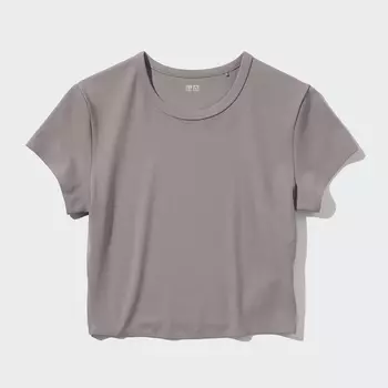 Футболка Uniqlo Airism укороченная, коричневый