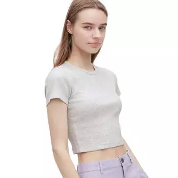 Футболка Uniqlo Cropped Crew Neck Short Sleeved, светло-серый