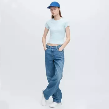 Футболка Uniqlo Cropped Fit Short Sleeved, светло-голубой