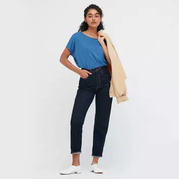 Футболка Uniqlo Drape Boat Neck, яркий голубой