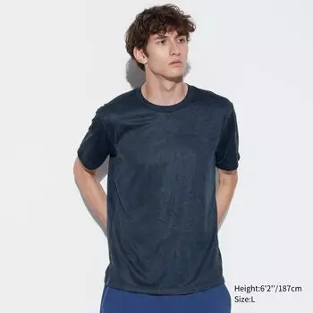 Футболка Uniqlo DRY-EX с коротким рукавом и принтом, темно - синий