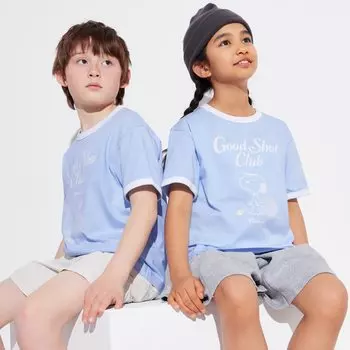 Футболка UNIQLO Girls Peanuts Sports Club Ut с коротким рукавом и рисунком, светло-синий