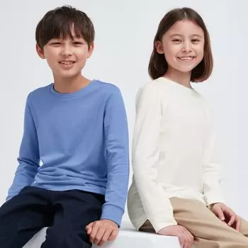 Футболка UNIQLO Heat Tech хлопковая с круглым вырезом и длинными рукавами, синий