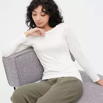 Футболка Uniqlo Heattech с круглым вырезом и длинными рукавами, белый