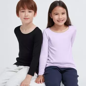 Футболка UNIQLO Heattech с U-образным вырезом, черный