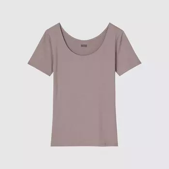 Футболка Uniqlo Heattech с U-образным вырезом, бежевый