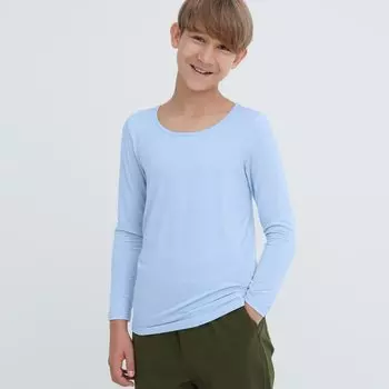 Футболка UNIQLO Heattech с U-образным вырезом, светло-синий