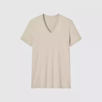 Футболка Uniqlo Heattech с V-образным вырезом, бежевый