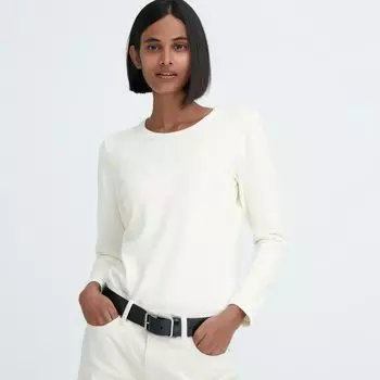 Футболка Uniqlo Heattech Ultra Warm с круглым вырезом, молочный