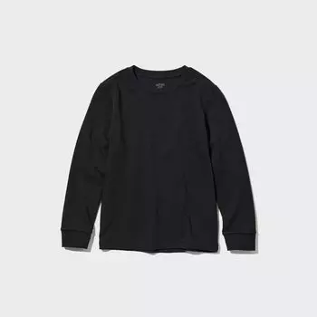 Футболка UNIQLO Kids Heattech теплая с круглым вырезом и длинными рукавами, черный