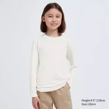 Футболка UNIQLO Kids Heattech теплая с круглым вырезом и длинными рукавами, белый