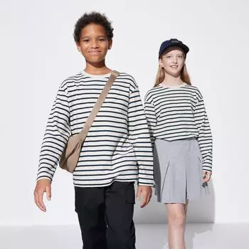 Футболка UNIQLO Kids с круглым вырезом и длинными рукавами, белый