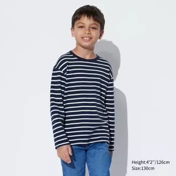 Футболка UNIQLO Kids с круглым вырезом и длинными рукавами, темно-синий
