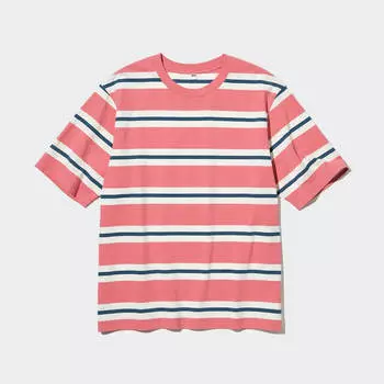 Футболка Uniqlo Oversized Striped, розовый