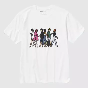Футболка Uniqlo Peace For All Julian Opie с коротким рукавом и рисунком, белый