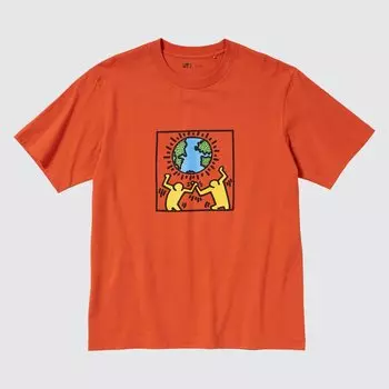 Футболка Uniqlo Peace For All Keith Haring с коротким рукавом и рисунком, оранжевый