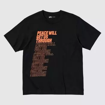 Футболка Uniqlo Peace For All Shingo Kunieda с коротким рукавом и рисунком, черный