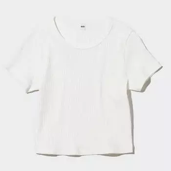 Футболка Uniqlo Ribbed Cropped, off white