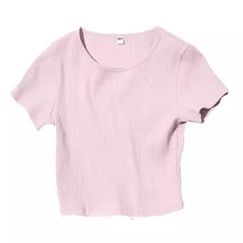 Футболка Uniqlo Ribbed Cropped, розовый