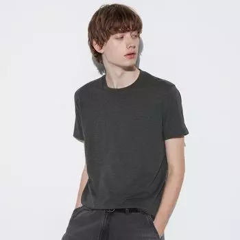 Футболка Uniqlo с коротким рукавом и круглым вырезом, темно - серый