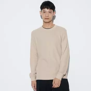 Футболка Uniqlo с круглым вырезом, бежевый
