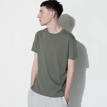 Футболка Uniqlo с круглым вырезом и короткими рукавами, оливковый
