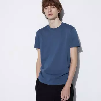 Футболка Uniqlo с круглым вырезом и короткими рукавами, синий