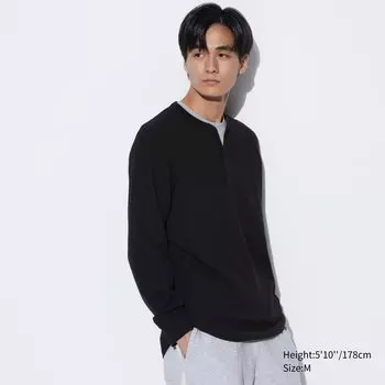 Футболка Uniqlo с вырезом хенли, черный