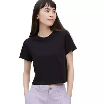 Футболка Uniqlo Slub Cotton Cropped Short Sleeved, черный