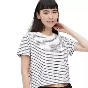 Футболка Uniqlo Slub Jersey Cropped Striped, белый