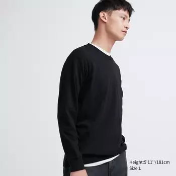 Футболка Uniqlo Soft Touch с круглым вырезом и длинными рукавами, черный