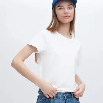 Футболка Uniqlo Supima Cotton Crew Neck Short Sleeved, белый