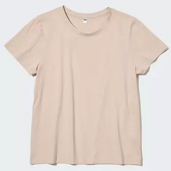 Футболка Uniqlo Supima Cotton Crew Neck Short Sleeved, бежевый