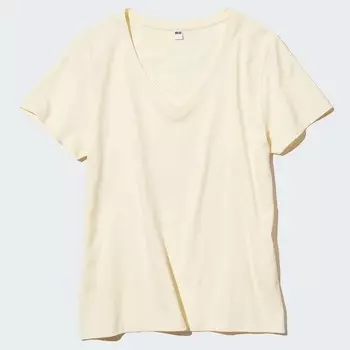 Футболка Uniqlo Supima Cotton V Neck Short Sleeved, кремовый