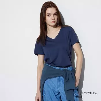 Футболка Uniqlo Supima с V-образным вырезом и короткими рукавами, синий