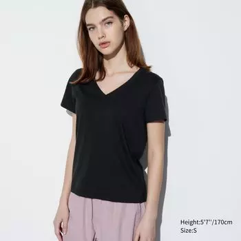 Футболка Uniqlo Supima с V-образным вырезом и короткими рукавами, черный
