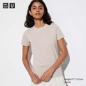 Футболка Uniqlo U-образной формы, бежевый