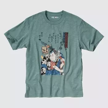 Футболка Uniqlo Ukiyo-e Ut Archive с графикой , зеленый