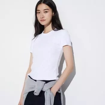 Футболка Uniqlo в ребруску с короткими рукавами, белый