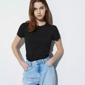 Футболка Uniqlo в ребруску с короткими рукавами, черный