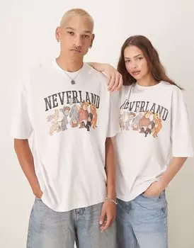 Футболка унисекс ASOS DESIGN Disney свободного кроя белого цвета с принтом «Питер Пэн Неверленд»