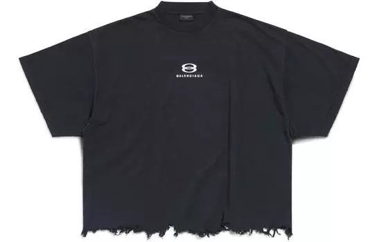 Футболка Balenciaga с рваным эффектом, черный