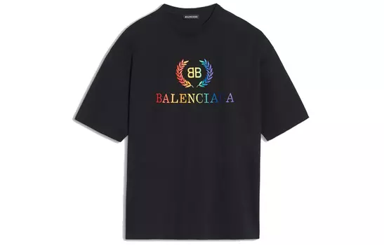 Футболка Balenciaga с цветным логотипом, черный