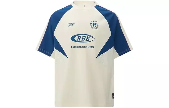 Футболка унисекс бежево-синяя Reebok, бежевый/синий