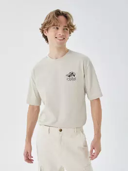 Футболка унисекс из чесаного хлопка с круглым вырезом и короткими рукавами с принтом ностальгических обезьян LCW Casual, бежевый